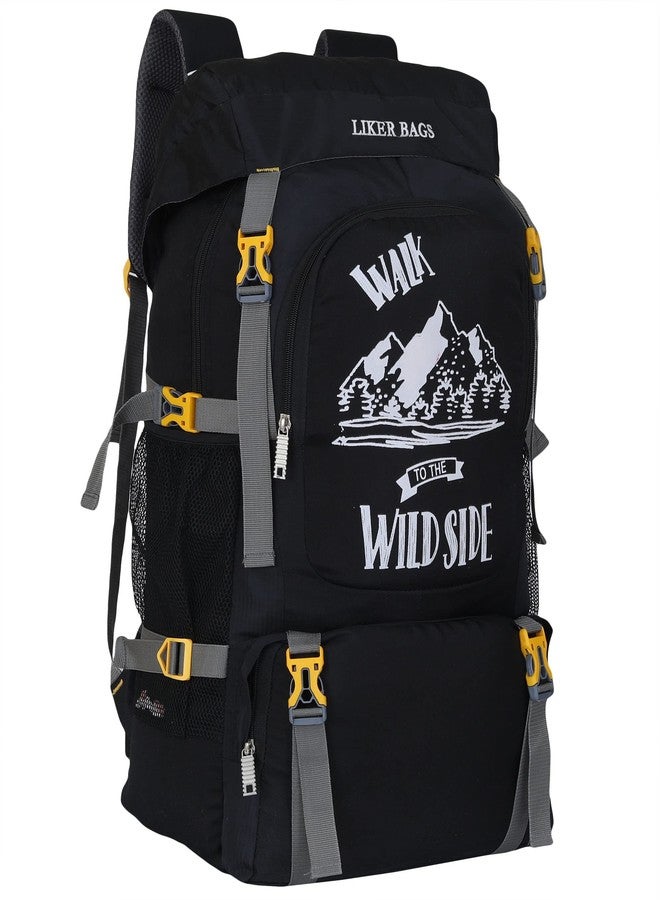 Liker Bag 60L For Trekking/Hikking/Camping/Travelling/Sport Camp With Strong Comprasion Straps,Water Bottle Compartment - Black, Trekking bag - Image 1
